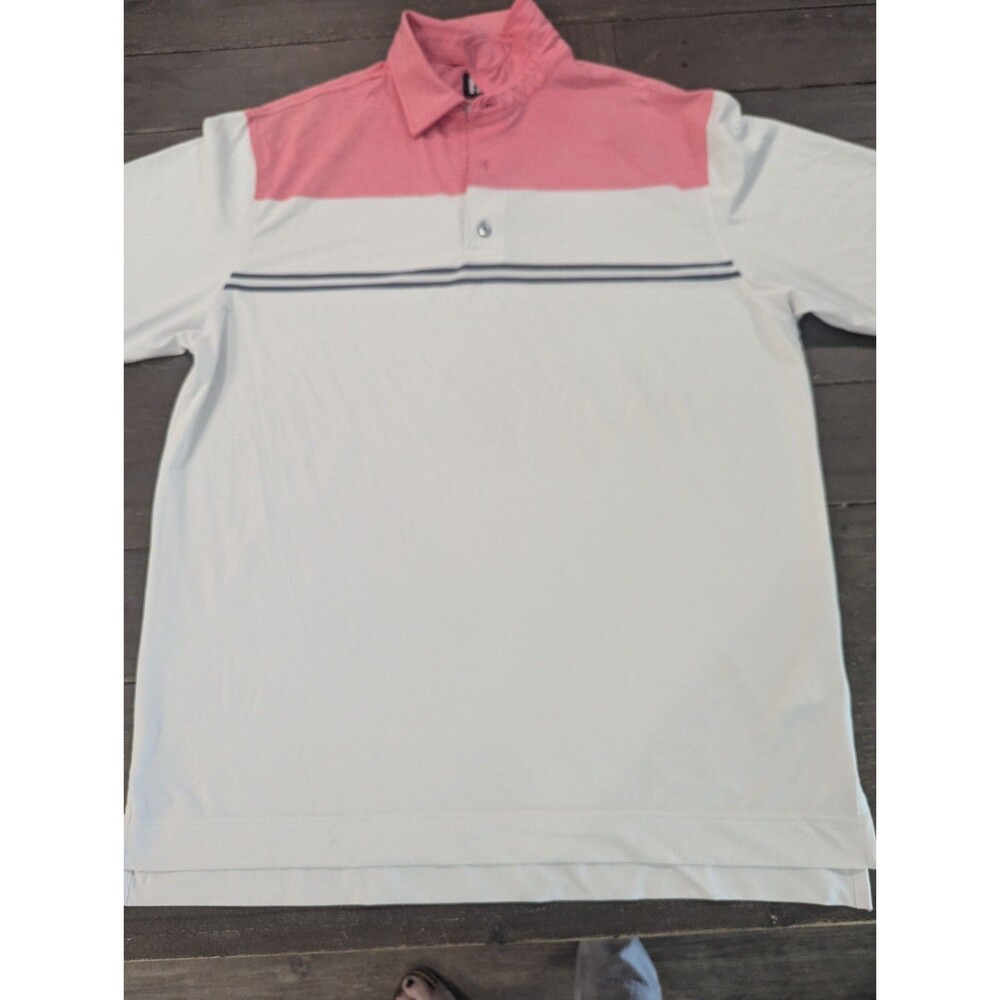 FootJoy Men's Stretch Pink And White Golf Polo - Sz Large